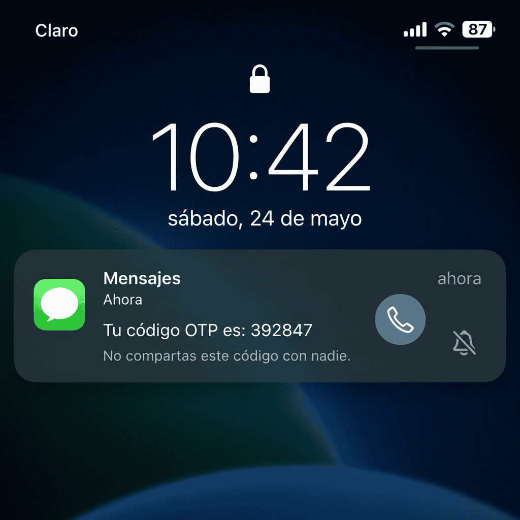 Mensaje OTP enviado por SMS.