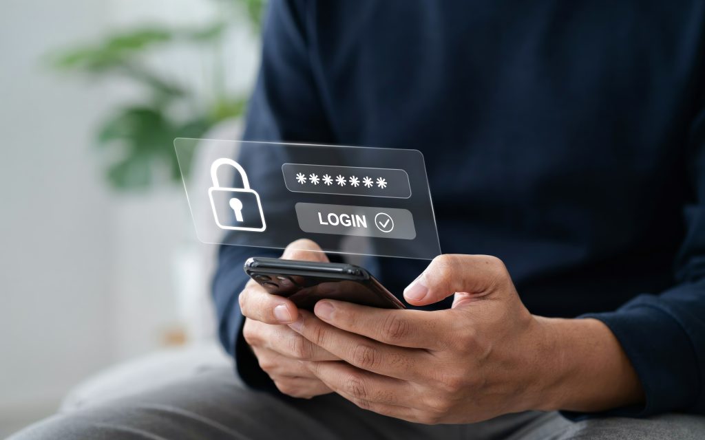 Persona inicia sesión de forma segura en una cuenta desde su smartphone