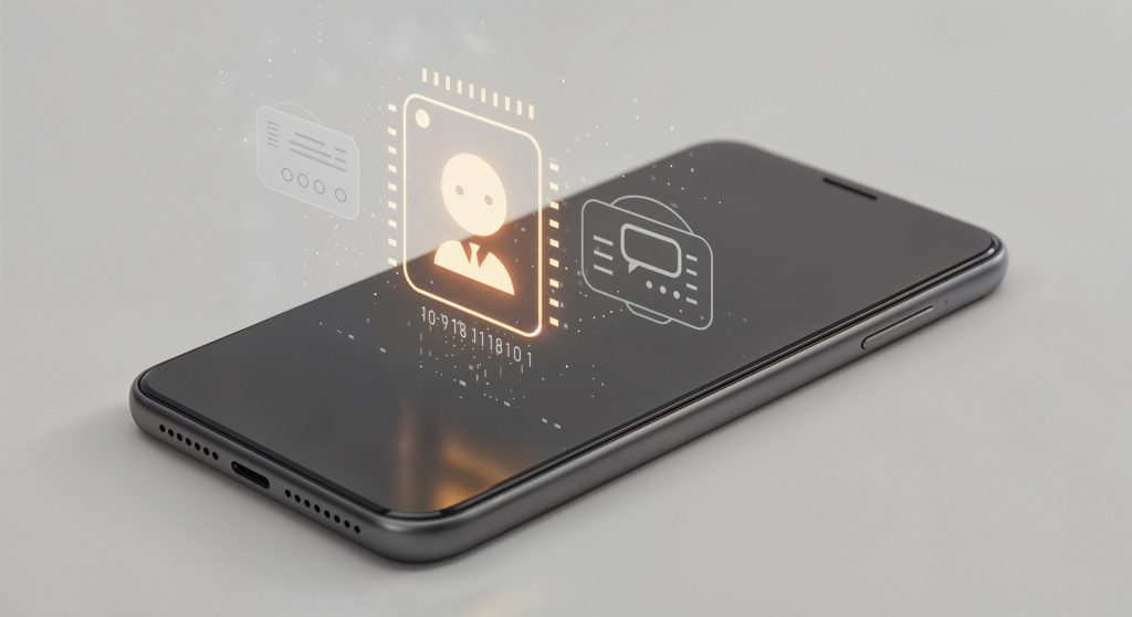 Smartphone con un ícono de perfil de usuario y burbujas de chat