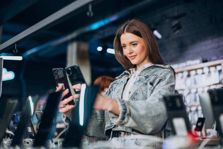 Buen Fin 2026: cómo preparar sus campañas SMS para vender más sin saturar Clienta elige un teléfono en una tienda durante una temporada de ofertas